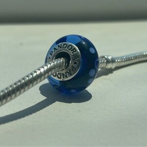 Retired Pandora Murano Glass Charm - Blue Dots 790695
